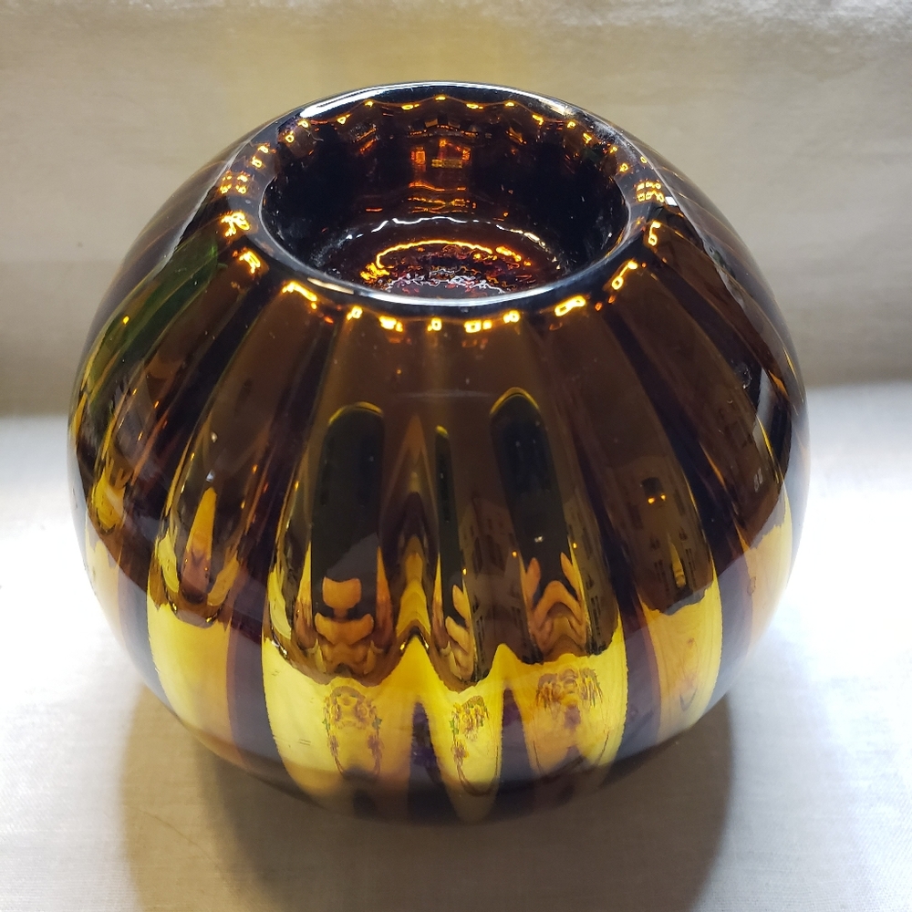Department 56 Amber and Gold Glass Art   Tea Light Candle Holder